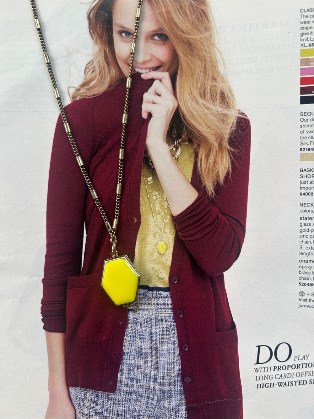 J. Crew 2012 Locket Hexagon Yellow Enamel Pendant Necklace on Antique Gold Chain